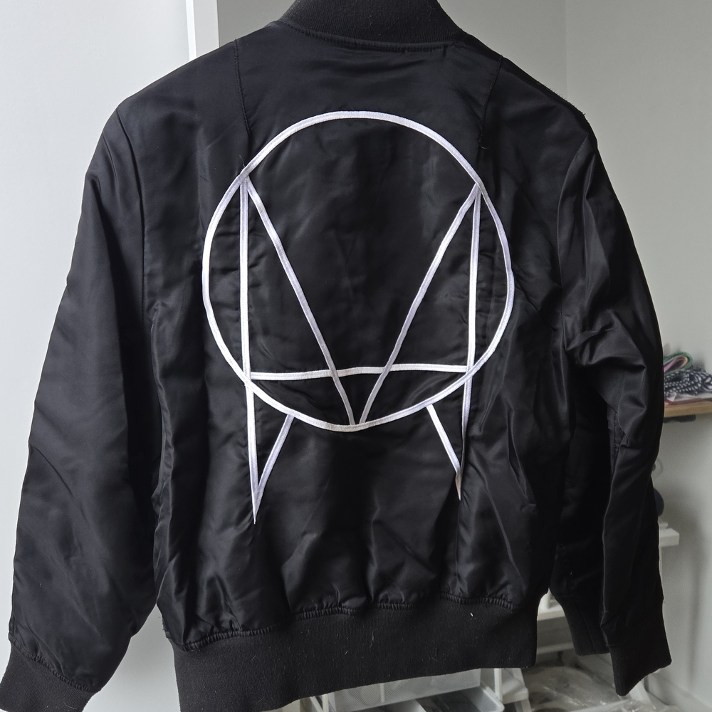 Black Bomber Jacket with White Logo